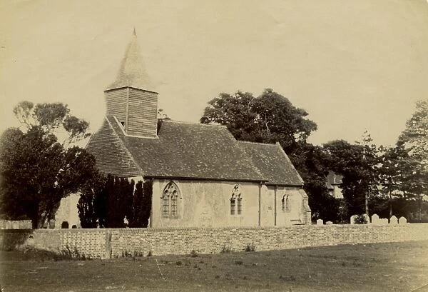 Chalvington Church. Sepia print, full view plus exterior wall