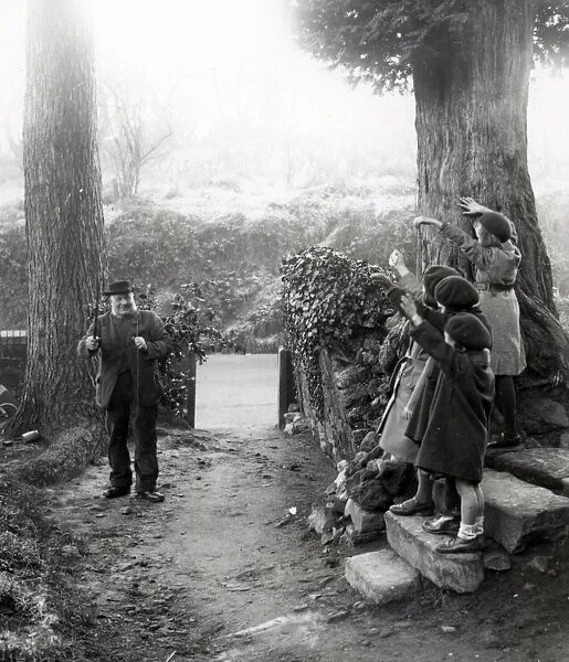 Country scene in holly woods at Upperton, Sussex, December 1935