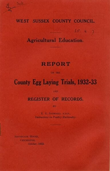 Cover of West Sussex County Councils Report on the County Egg Laying Trials, 1932-1933 (October 1933)
