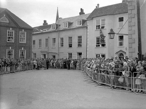Crowds waiting for the visit by HM The Queen and Prince Philip, 30th July 1956