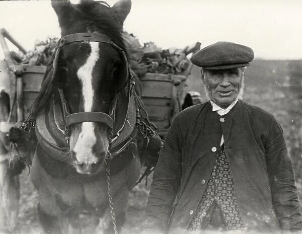Elderly country gentleman with horse and cart, c1932