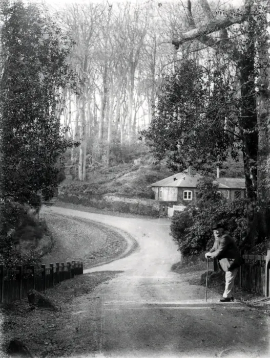 Framed Print : Elderly gentleman in country lane at Dean, Sussex, January 1935 Framed Print : Elderly gentleman in country lane at Dean, Sussex, January 1935
