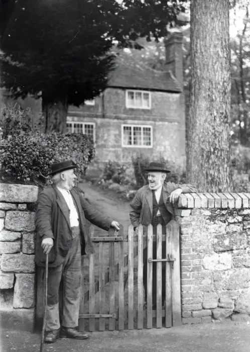 Framed Print : Two elderly gentlemen chatting over a gate at Upperton, Sussex, 1935 Framed Print : Two elderly gentlemen chatting over a gate at Upperton, Sussex, 1935