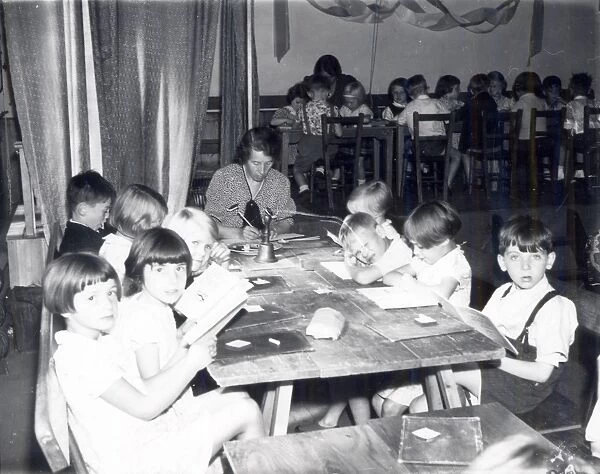 Evacuees having lessons with teacher, September 1939