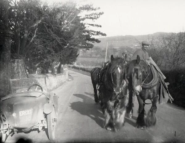 Farmhorse being ridden home in Horsham Road, Petworth. March 1927