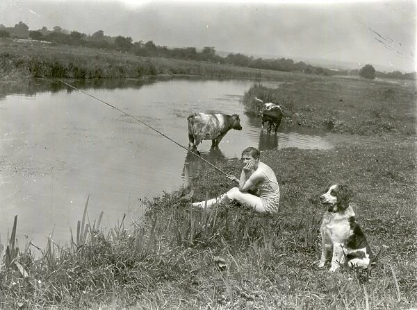 Fishing at Quell [Farm? Greatham] - about 1938