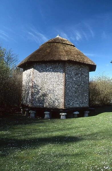 Flint and thatch barn at Manor Farm West Dean, West Sussex