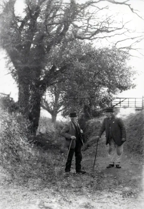Framed Print : Two gentlemen chatting in country lane at Upperton, Sussex, c1935 Framed Print : Two gentlemen chatting in country lane at Upperton, Sussex, c1935