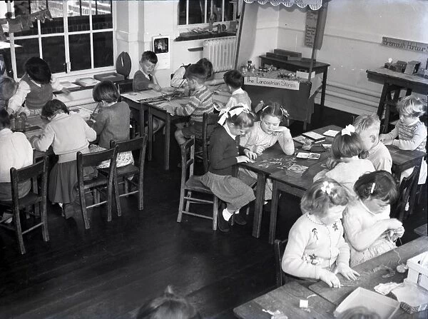 Lesson in a classroom of Lancastrian Infants School, Chichester, May 1956