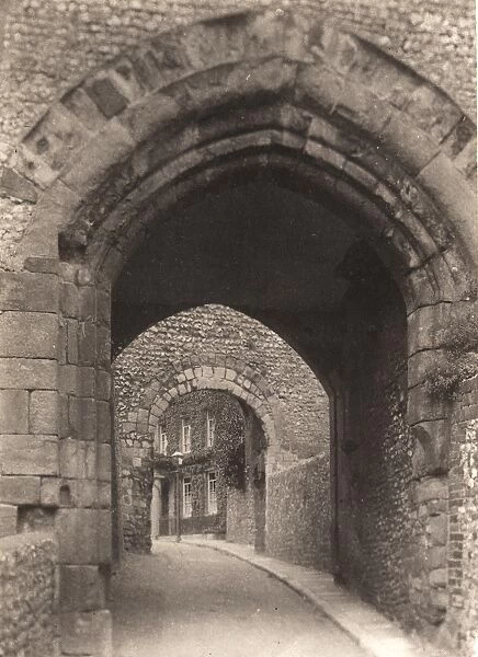 Lewes Castle, 1906. View of the Barbican at Lewes Castle