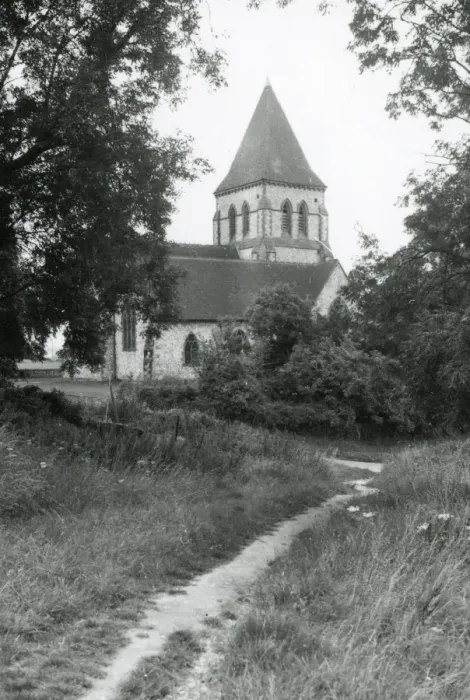 Framed Print : Offham Church near Lewes Sussex - 4 August 1948 Framed Print : Offham Church near Lewes Sussex - 4 August 1948