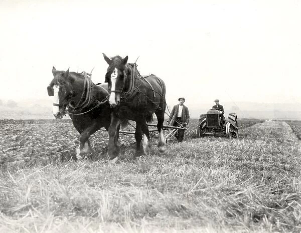 Ploughing with horses, with tractor