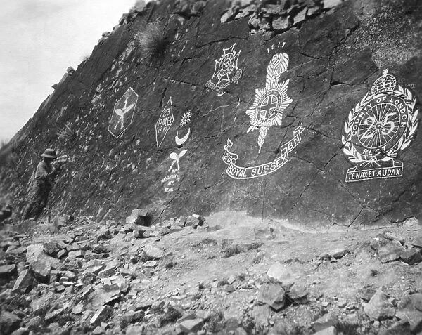 RSR 2  /  6th Battalion, Regimental crests carved on rock at Manzal