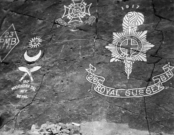 RSR 2  /  6th Battalion, Regimental crests carved on rock at Manzal