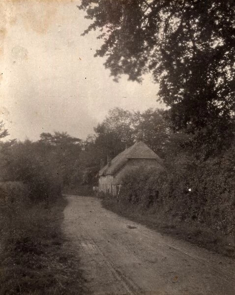 Runcton, 1909. View looking down road with cottages on right side