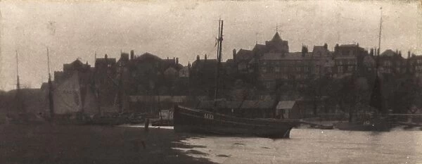 Rye: the town, 1907. View of the town from across the Rother, boat in foreground