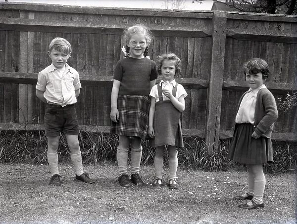 Schoolchildren in grounds of Lancastrian Infants School, Chichester, May 1956