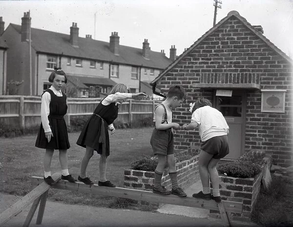 Schoolchildren in playground at Lancastrian Infants School, Chichester, May 1956