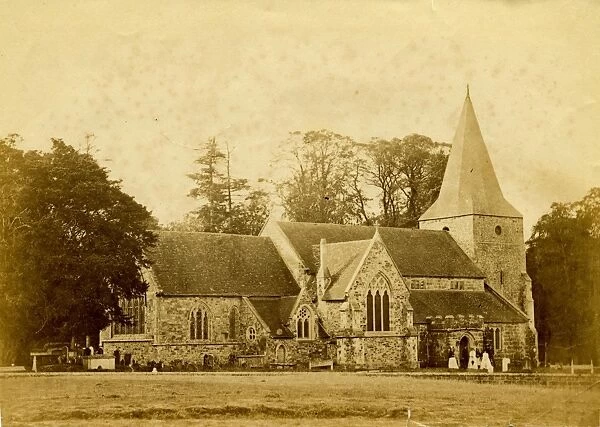 St Margaret Buxsted. Sepia print full view of church and churchyard