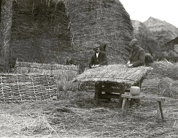 Thatching hurdles for a lambing fold, February 1934