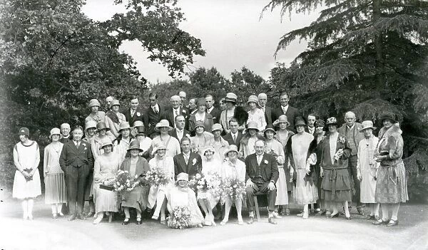 Wedding group, 1927. Wedding at Pulborough Church, West Sussex