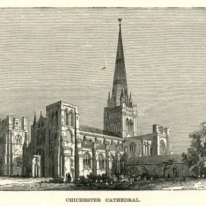 19th Century Chichester Cathedral Print from the South-West 19th Century Chichester Cathedral Print from the South-West