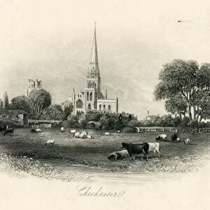 Engraving of Chichester viewed from West, 19th Century
