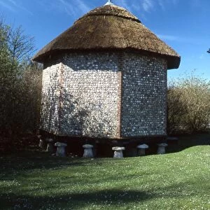 Flint and thatch barn at Manor Farm West Dean, West Sussex