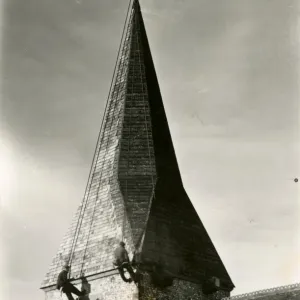 Graffham Church Spire Reshingling - about November 1948 Graffham Church Spire Reshingling - about November 1948