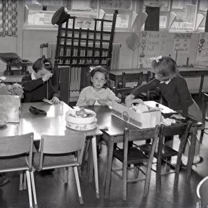 Sewing lesson at Lancastrian Infant School, Chichester, May 1956