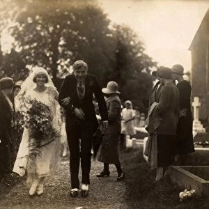 Wedding Couple being showered with confetti, 1925