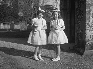 Wedding Prints: 2 young bridesmaids outside church