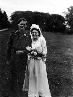 Wedding Prints: Bride and Groom at Ebernoe, Groom in army uniform, 1940s