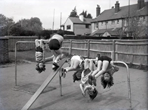 Wall Prints: Children on climbing frame in Lancastrian Infants School, Chichester, May 1956