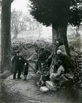 Images Dated 25th July 2013: Children and country gentleman walking in the countryside, December 1935