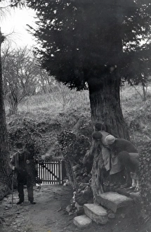 Children hiding from elderly gentleman at Upperton, Sussex December 1935 Children hiding from elderly gentleman at Upperton, Sussex December 1935
