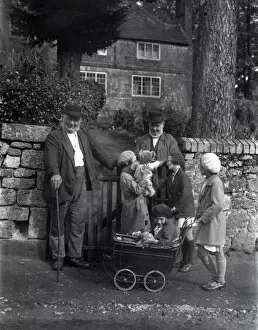 Images Dated 25th July 2013: Two elderly gentlemen and four young girls chatting in Upperton, Sussex, 1935