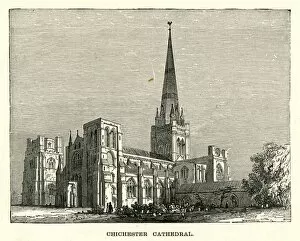 Urban Collection: Engraving of Chichester Cathedral, 19th Century