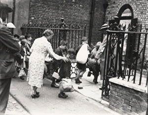 Boys Prints: Evacuees arriving at hall, September 1939