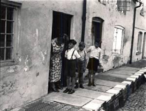 Boys Prints: Evacuees outside a ladies house, September 1939
