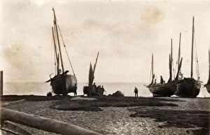 Images Dated 8th October 2012: Fishing boats and nets hauled up onto the beach at Hastings, 6 November 1890