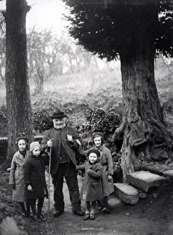 Beard Prints: Gentleman and children gathering holly at Upperton, Sussex