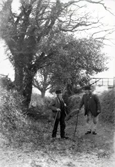 Images Dated 25th July 2013: Two gentlemen chatting in country lane at Upperton, Sussex, c1935