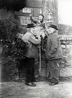 Beard Prints: Two gentlemen and a girl on a gate in Upperton, Sussex
