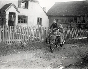 Farm Prints: Three girls on bikes leaving home, December 1941