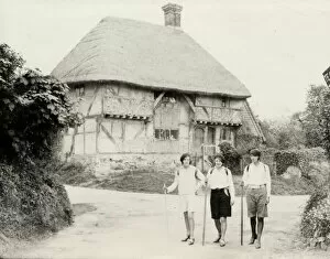 Rural Collection: Hikers outside Bignor Old Shop, 1931