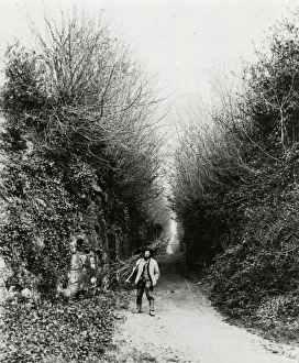 Wall Prints: Man carrying a bundle of sticks down Hungers Lane, Petworth, 1950
