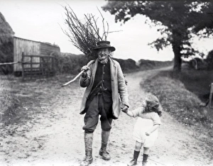Old Gentleman and Young Girl Wood Gathering