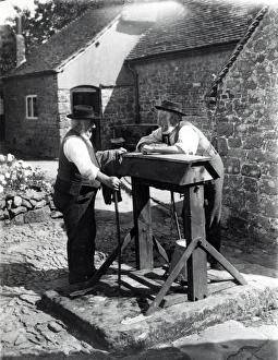 Farm Prints: Two old men chatting over a well, Upperton, Sussex