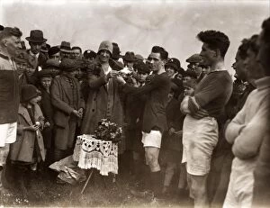 Images Dated 29th October 2014: Presenting the cup at Pulborough v. Dial Post football match, c1930